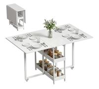 HOMCOM Table à Manger Pliante, Table Pliante Cuisine rectangulaire Extensible sur roulettes jusqu'à 4 Personnes avec Compartiments Ouverts, pour Petits espaces, Salle à Manger, Blanc