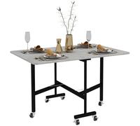 HOMCOM Table à manger pour 4-6 personnes, Table pliante avec roulettes, Structure en acier, 52,5-120 x 80 x 73 cm, Gris