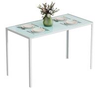 HOMCOM Table à manger pour 4 personnes, table de cuisine avec plateau en verre trempé et pieds en métal, 120x60x75cm, blanc