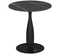 HOMCOM Table à Manger Ronde 70 x 70 cm pour 4 Personnes, Aspect marbre, Pieds en Colonne, Table Basse Moderne pour Cuisine, Salle à Manger et Salon, Noire