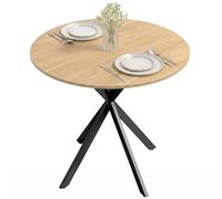 HOMCOM Table à Manger Ronde pour 2 Personnes Industriel Ø 80 cm Chêne | Table de Cuisine, Plateau Aspect Bois, Piètement Croisé en Acier
