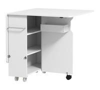 HOMCOM Table à Rabat Pliante avec Étagères à 3 Niveaux, Boîte et Roulettes, en MDF, 130x80x76.5 cm, Blanc