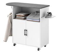 HOMCOM Table à Repasser Mobile avec Armoire à 2 Portes et Espace Ouvert, 125x43.5x102.5 cm, Blanc