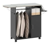 HOMCOM Table à Repasser Pliable avec roulettes à Frein et Porte-Fer à Repasser, Meuble à Repasser Multifonctionnel avec Barre à cintres, étagères réglables, pour buanderie, Salle de Bain, 127 x 42,5