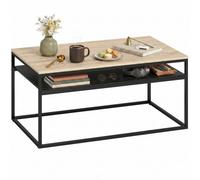 HOMCOM Table Basse avec étagère Design Industriel 100x59.8x47cm Chêne | Table basse moderne, table d'appoint, cadre métallique, table de canapé, pour salon et chambre.