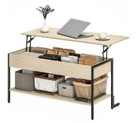 HOMCOM Table basse avec plateau relevable, table de salon avec compartiment caché et étagère ouverte, 95x40x59cm, bois naturel