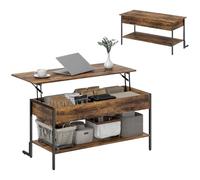 HOMCOM Table Basse avec Plateau relevable, Table de Salon Industrielle avec Compartiment caché et étagère Ouverte, Pieds renforcés en L Stable, pour Salon, Bureau, 95 x 40 x 59 cm, Effet Bois Naturel