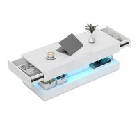 HOMCOM Table Basse Brillante avec éclairage LED 120x50x42cm Blanc | Table de salon, table d'appoint moderne 12 couleurs, 2 tiroirs, étagère ouverte, table basse.