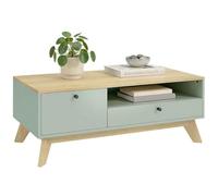 HOMCOM Table Basse de Salon Tiroir 100 x 50 x 40 cm Vert Clair et Chêne