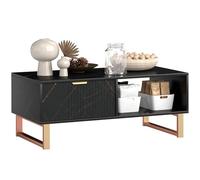 HOMCOM Table basse effet marbre avec rangement, table de salon avec tiroir et 2 étagères ouvertes, table centrale moderne avec porte cannelée, noire