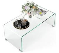 HOMCOM Table Basse en Verre Rectangulaire 80 x 45 x 35 cm Transparent | Table de Salon, Design Moderne, Verre Trempé, Bords Arrondis Sûrs