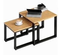 HOMCOM Table basse gigogne, avec cadre métal, naturel | Ensemble de 2 pièces : table basse et table d'appoint, pour salon, chambre, balcon.