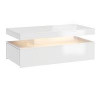 HOMCOM Table basse LED avec rangement, table de salon moderne 2 niveaux avec 2 tiroirs, blanc laqué
