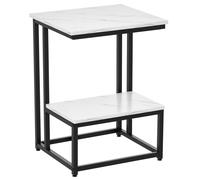 HOMCOM Table basse moderne salon table d'appoint chambre structure acier noir plateau étagère aspect marbre blanc