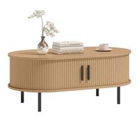 Table basse - HOMCOM - ovale - portes coulissantes - rangement caché - bois et métal - 100x55x40cm - effet bois naturel