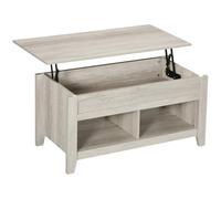 HOMCOM Table Basse Plateau Relevable 105x50x49-62,5cm Aspect Chêne Clair | Table de Salon, avec Étagères et Compartiment Caché, pour Salon, Chambre