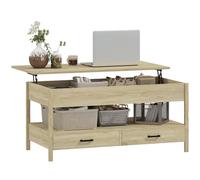 HomCom – Table basse relevable – Plateau relevable avec 2 tiroirs et compartiment caché – chêne