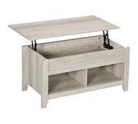 HOMCOM Table Basse Plateau relevable, Table de Salon avec étagères et Compartiment caché,105 x 50 x 49-62,5 cm pour Salon, Chambre, Aspect chêne Clair