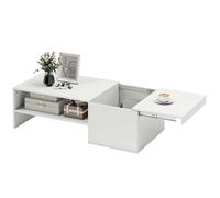 HOMCOM Table basse réglable, rails métalliques, panneau de particules, patins, Blanc