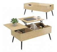 HOMCOM Table Basse relevable avec Double Plateau, Table de Salon avec Compartiment caché et Pieds en métal, Style Moderne, pour Salon, Bureau, 100 x 50 x 58 cm, Bois Naturel
