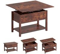 HOMCOM Table Basse Relevable Et Extensible 100 x 45 x 50,5 cm Brun Rustique | Table de Salon, Plateau Pliant, Compartiment Caché, Étagère Ouverte, Style Moderne, pour Bureau, Manger