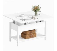 HOMCOM Table Basse Relevable et Extensible 100x45x50,5 cm Blanc | Table de Salon, Plateau Pliant, Compartiment Caché, Étagère Ouverte, Style Moderne, pour Salon, Bureau, Manger