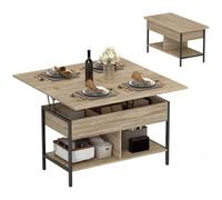 HOMCOM Table Basse Relevable et Extensible 98 x 49 x 55 cm Bois Naturel | Table de Salon, Plateau Pliant, Compartiment Caché, Étagères Ouvertes, Style Moderne, pour Salon, Bureau, Manger
