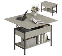HOMCOM Table Basse Relevable et Extensible Plateau Pliant 98x49x55cm Gris | Table de Salon, Compartiment Caché, Étagères Ouvertes, Style Moderne, pour Salon, Bureau, Manger
