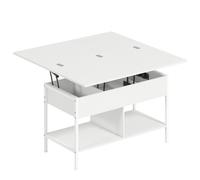 HOMCOM Table basse relevable et extensible, table de salon avec compartiment caché étagères ouvertes, 98x49x55cm, blanc