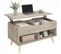 HOMCOM Table Basse Relevable Table de Salon 75 x 40 x 58 cm Bois Naturel | Compartiment Caché, Étagères Ouvertes, Pieds en Métal, Style Industriel, pour Salon, Bureau
