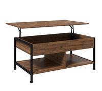 HOMCOM Table basse relevable table de salon compartiment caché 2 étagères inférieures 100 x 80 x 60 cm marron rustique noir Aosom France