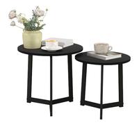 HOMCOM Table basse ronde, 2 pièces, MDF et acier, noir | Table basse et table de canapé modernes empilables, pour salon et chambre.