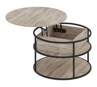 HOMCOM Table basse ronde à plateau relevable, rangement, étagères latérales, cadre en acier, table basse, Chêne