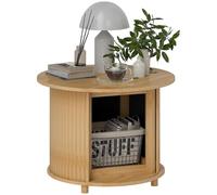 Table basse ronde - HOMCOM - en bambou - rangement caché et porte coulissante - dim. Ø 60 x 45H cm - bois naturel