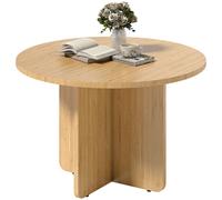 HOMCOM Table basse ronde, table de salon en bambou avec pied en croix, nature