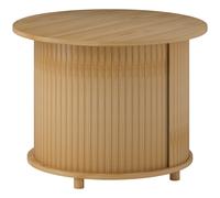 HOMCOM Table basse ronde table de salon en bambou avec rangement caché et porte coulissante, dim. Ø 60 x 45H cm, bois naturel