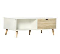HOMCOM Table basse Table basse moderne avec 2 tiroirs et compartiments ouverts pour bureau chambre étude 106x58x39,5 cm Blanc