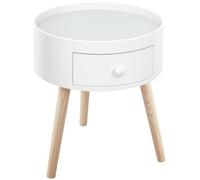 HOMCOM Chevet rond design scandinave tiroir bicolore pieds effilés bois massif chêne clair blanc