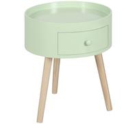 HOMCOM Table Basse - Table de Chevet - Table de Nuit Ronde - Design scandinave Table d'appoint Bout de canapé avec tiroir Pieds effilés inclinés Bois Massif Vert