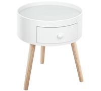 HOMCOM Chevet rond design scandinave tiroir bicolore pieds effilés bois massif chêne clair blanc