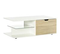HOMCOM Table basse table de salon rectangulaire design moderne étagère en verre 2 tiroirs 106 x 58 x 39 cm blanc Aosom France
