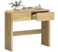 HOMCOM Table Console avec 2 Tiroirs Console 100 x 30 x 85 cm Bois Naturel | Console Meuble, Coins Arrondis, Plateau Épais, Bout de Canapé Étroit, Style Rustique, Table d'Entrée, Salon, Couloir