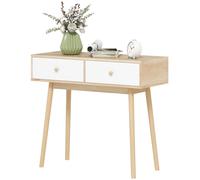 HOMCOM Table console avec 2 tiroirs et pieds en bois, pour salon, entrée, couloir, 86 x 35 x 75 cm, chêne et blanc