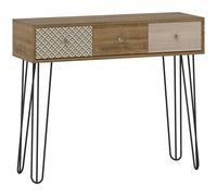 HOMCOM Table console avec 3 tiroirs, table d'entrée étroite avec pieds en épingle à cheveux en acier, 90 x 30 x 75 cm, marron