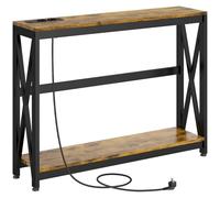 HomCom Console meuble 2 niveaux industriel – prises de courant et USB – 100 x 24 x 75 cm – marron