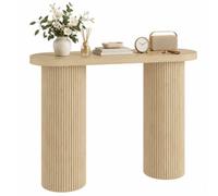 HOMCOM Table Console Cannelée 103 cm Rangement Dissimulé Chêne | Console d'Entrée Étroite, 2 Pieds Colonnes, Style Rustique, Meuble d'Entrée pour Salon, Couloir, Bois et Acier