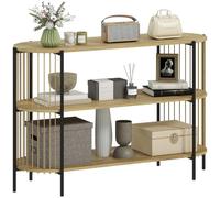 HOMCOM Table Console de Couloir 124x43,5x80 cm Naturel | Corde de papier tressée à la main, 3 niveaux, cadre en acier, style bohème, pour entrée, salon