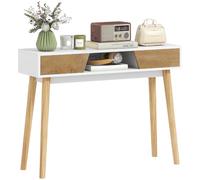 HOMCOM Table Console d'entrée étroite 2 tiroirs Blanc | Table de salon moderne, compartiment, pieds en bois, pour couloir, entrée, salon, chambre.
