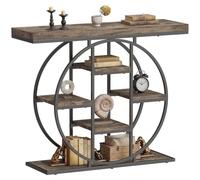 HOMCOM Table Console d'Entrée Industrielle 100cm Plateau Épais 4cm Marron | Meuble d'Entrée, 6 Étagères, Bois Métal, Console Étroite, Gain de Place, pour Couloir Salon et Derrière Canapé