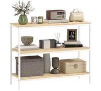 HOMCOM Table Console étroite Moderne 101x35x80 cm Naturel & Blanc | Console & table d'entrée, 3 étagères ouvertes, pieds en métal, couloir, entrée, salon, chambre